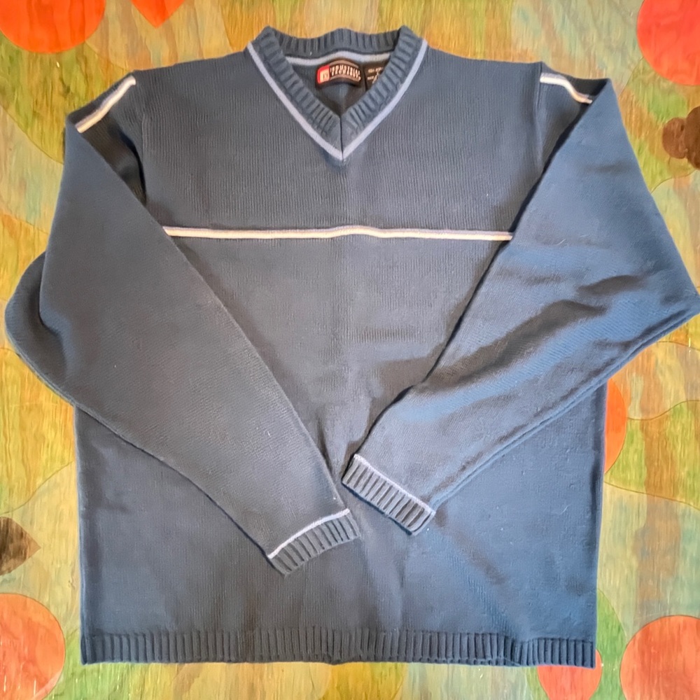 Vintage Mens Pullover Sweater Large Industrial Exchange Blue V Neck.